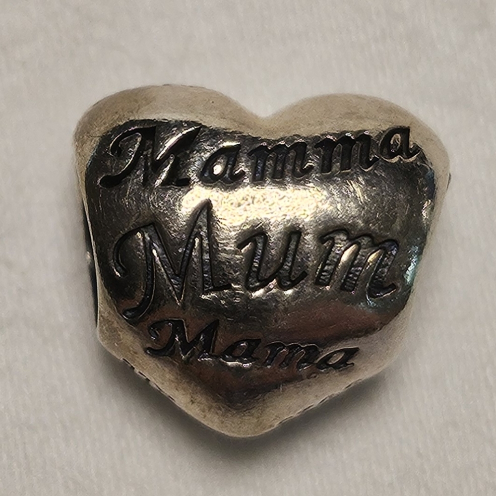 PANDORA A Mother's Heart Charm Sterling Silver 701112 Retired 8 Languages EUC - Picture 2 of 4